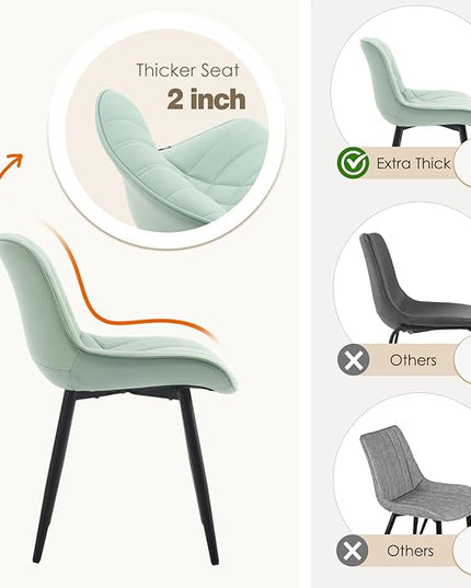 YOUNUOKE Dining Chairs Set of 2 Mid Century Modern Kitchen Chair Comfortable Upholstered Faux Leather Dinner Chairs for Kitchen Dining Room, Mint - LeafyLoom
