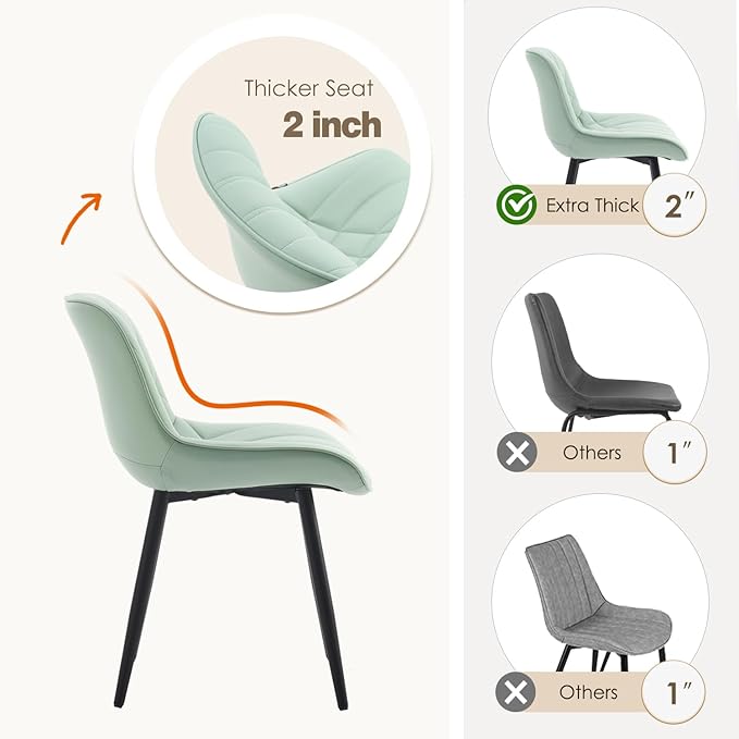 YOUNUOKE Dining Chairs Set of 2 Mid Century Modern Kitchen Chair Comfortable Upholstered Faux Leather Dinner Chairs for Kitchen Dining Room, Mint - LeafyLoom