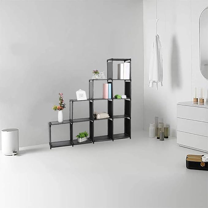 10-Cube Storage Organizer Rack, Staircase Organizer Modular Bookcase, DIY Storage Organizer Closet Shelf, Bookcase in Living Room, Bedroom for Toys and Daily Necessities, Black - LeafyLoom