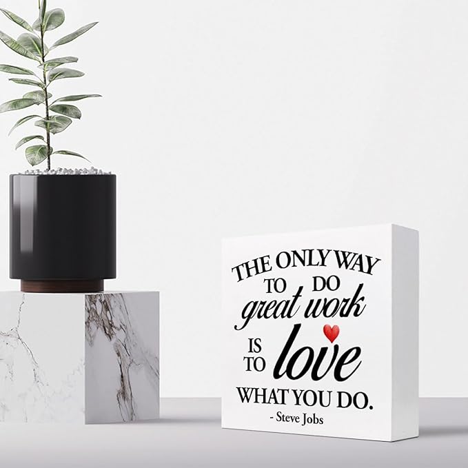 Inspirational Wood Box Sign Desk Decor,The Only Way to Do Great Work is to Love What You Do Wood Plaque Signs,Rustic Positive Wooden Block Sign Decor for Home Office Shelf Desk Table Decoration C1066 - LeafyLoom