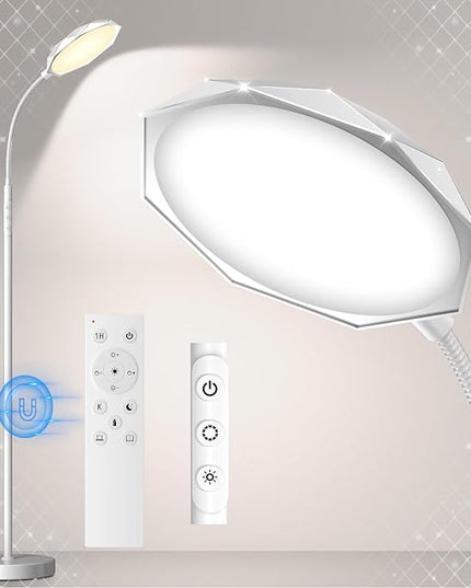 Floor Lamp, 18W Bright LED Floor Lamps for Living Room with Diamond-Surface, Stepless Adjustable Colors & Dimmer Standing Lamp with Timer, Remote & Touch Control, Reading Lights for Bedroom, Office - LeafyLoom