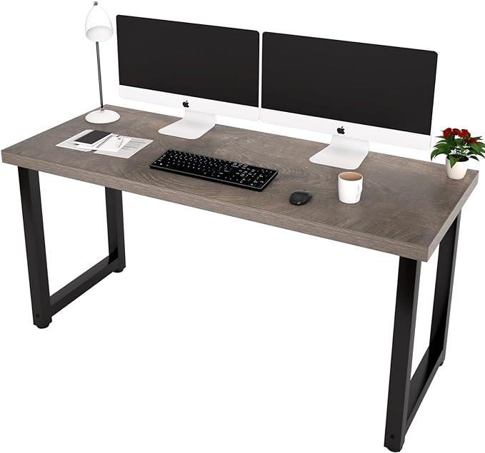 TOPSKY 59" Big Large Computer Office Desk 1.88" Thickness Desktop (Espresso Gray) - LeafyLoom