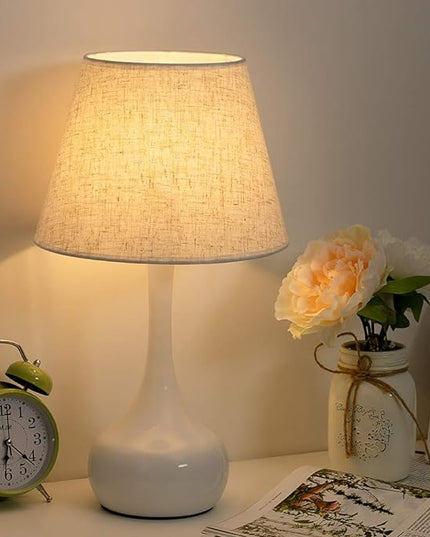 SEHERTIWY Table Lamp Set of 2, Small Bedside Lamps for Bedroom, Modern Lamp with White Fabric Shade,Nightstand Desk Lamp for Living Room Rustic Office Dorm - LeafyLoom
