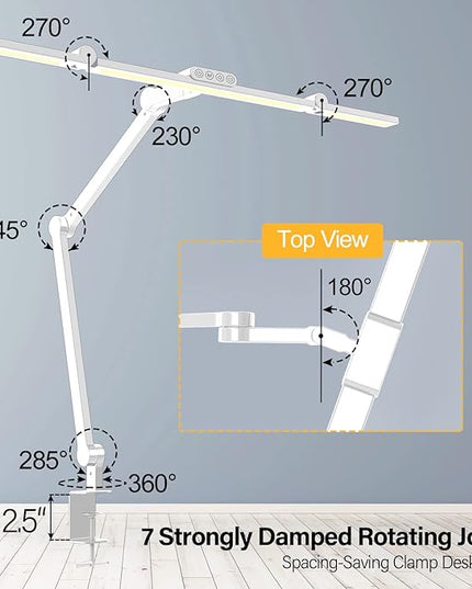 Micomlan Led Desk Lamp for Home Office, White Architect Desk Lamp with Clamp for Crafting, 24W Bright Rotatable Led Desk Light Stepless Dimming Tempering Wide Table Light with Atmosphere Lighting - LeafyLoom