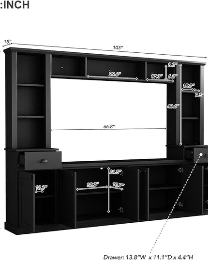 Merax Minimalist Entertainment Wall Unit Set with Bridge Ample Storage Space and Adjustable Shelves, TV Stand for Televisions Up to 75'', Modernist Large Media Console for Living Room, Black - LeafyLoom