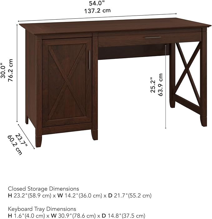 Bush Furniture Key West Computer Desk with Storage | Farmhouse PC Table for Home Office in Bing Cherry | 54W x 24D - LeafyLoom
