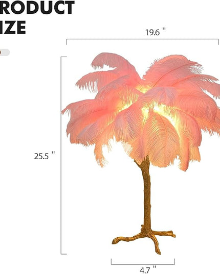 Ostrich Feather Desk Lamp Bedside Pink Cute Lamp Gold Resin Table Lamp, Coconut Tree Feather Lamp for Bedroom Living Room Hallway Wedding Girls Bedroom Night Light G4 Base - LeafyLoom