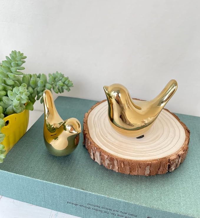 Gold Bedroom Decor Aesthetic, Shelf Decor Birds for Living Room Decor, Small Animal Figurines Decorations for Living Room Home Office Bookshelf TableTop - LeafyLoom