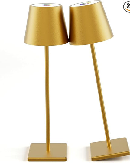 2-Pack LED Cordless Table Lamp with RGB & Stepless Dimming, 3W 5500mAh Rechargeable Table Lamps Battery Operated Table Light Stepless Dimmable Portable Table Lamp for Table/Bedroom/Outdoor (Gold) - LeafyLoom