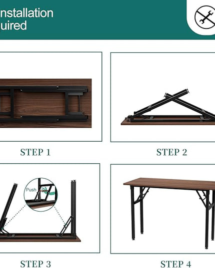 Frylr Small Foldable Desk 43.3''X 19.6''X 29.5'',Foldable Table with 2 Power Sockets and 2.1A USB Charging Ports, Folding Computer Desk for Home Office, No Install Needed, Walnut + Black Leg - LeafyLoom