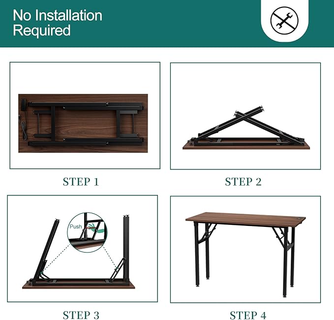 Frylr Small Foldable Desk 43.3''X 19.6''X 29.5'',Foldable Table with 2 Power Sockets and 2.1A USB Charging Ports, Folding Computer Desk for Home Office, No Install Needed, Walnut + Black Leg - LeafyLoom