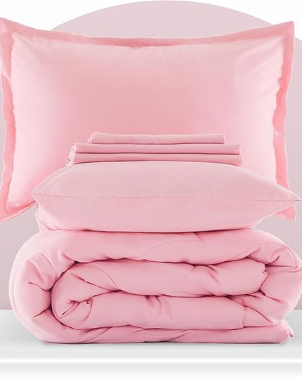 SLEEP ZONE Kids Pink Bedding Comforter Set Full/Queen Size - Super Cute & Soft Girls Bedding 7 Pieces Set with Comforter, Sheet, Pillowcase & Sham (Cinquefoil Pink) - LeafyLoom