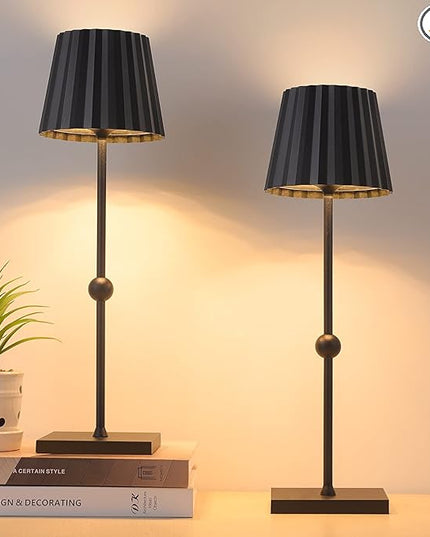 GGOYING Set of 2 Cordless Table Lamp, Dimmable Rechargeable Night Light with 5200mAh Battery 3 Color Temperature,Portable LED Lamp for Couple Dinner Pation - LeafyLoom