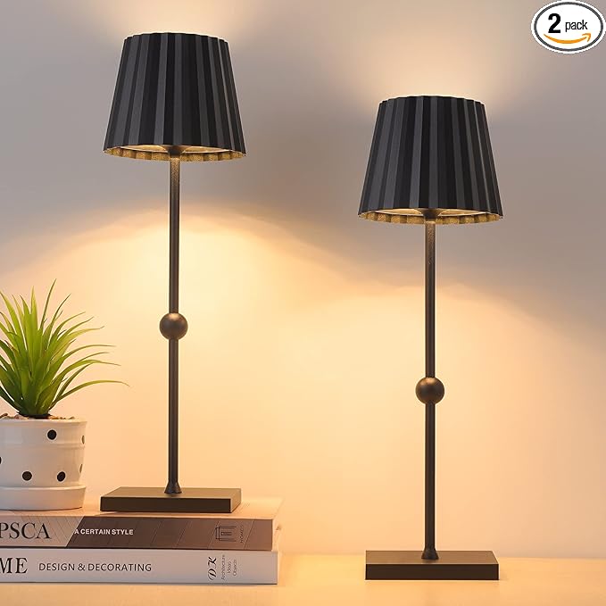 GGOYING Set of 2 Cordless Table Lamp, Dimmable Rechargeable Night Light with 5200mAh Battery 3 Color Temperature,Portable LED Lamp for Couple Dinner Pation - LeafyLoom