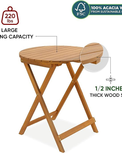 Round Table Heavy Duty 400lbs Capacity Patio Bistro Set 3 Piece Outdoor, Folding Chairs w/Cushion - LeafyLoom