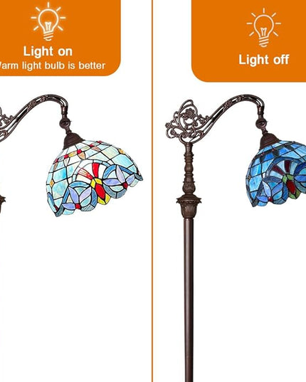 Capulina Tiffany Floor Lamp 62 Inches Height Antique Victorian Style Stained Glass Soft Light Arched Gooseneck Adjustable Angle Reading Lamp for Living Room Bedroom Home Office - LeafyLoom