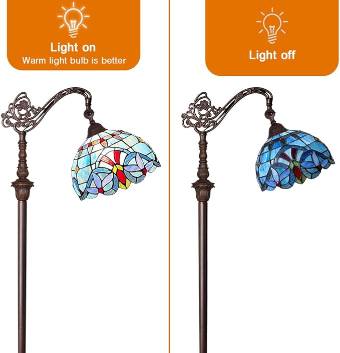 Capulina Tiffany Floor Lamp 62 Inches Height Antique Victorian Style Stained Glass Soft Light Arched Gooseneck Adjustable Angle Reading Lamp for Living Room Bedroom Home Office - LeafyLoom