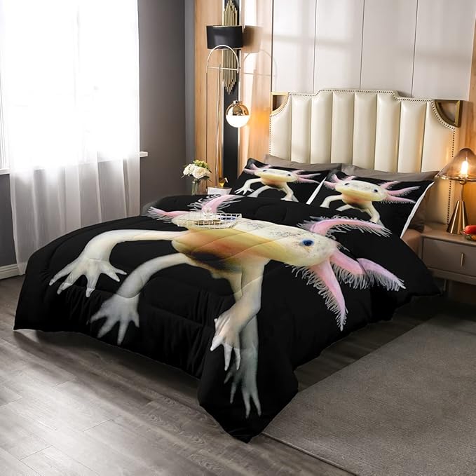 Axolotl Bedding Set Full Cute Axolotl Comforter Set 3D Axolotls Down Comforter Bedroom Decor Sea Wildlife Animals Reptile Duvet Set Lightweight Soft Warm Quilt Set for Kids Boys Teens Men Adult - LeafyLoom