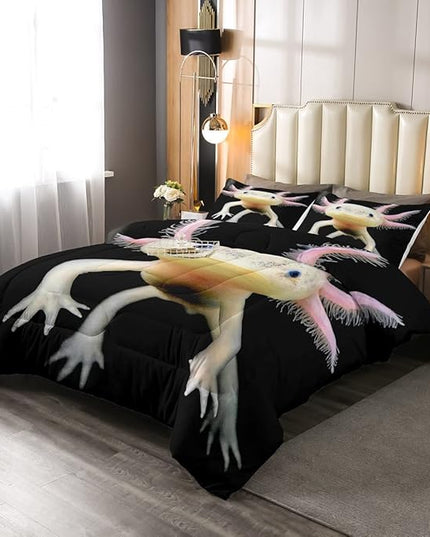 Axolotl Bedding Set Twin Cute Axolotl Comforter Set 3D Axolotls Down Comforter Bedroom Decor Sea Wildlife Animals Reptile Duvet Set Lightweight Soft Warm Quilt Set for Kids Boys Teens Men Adult - LeafyLoom