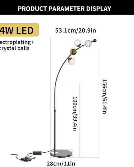Ganeed Floor Lamp for Living Room,24W Bright LED Standing Lamps with Remote Control,61.4 in Tall Dimmable 3 Color Temperatures Eye-Protection Black Reading Tall Lamps for Bedroom Office Dorm Room - LeafyLoom