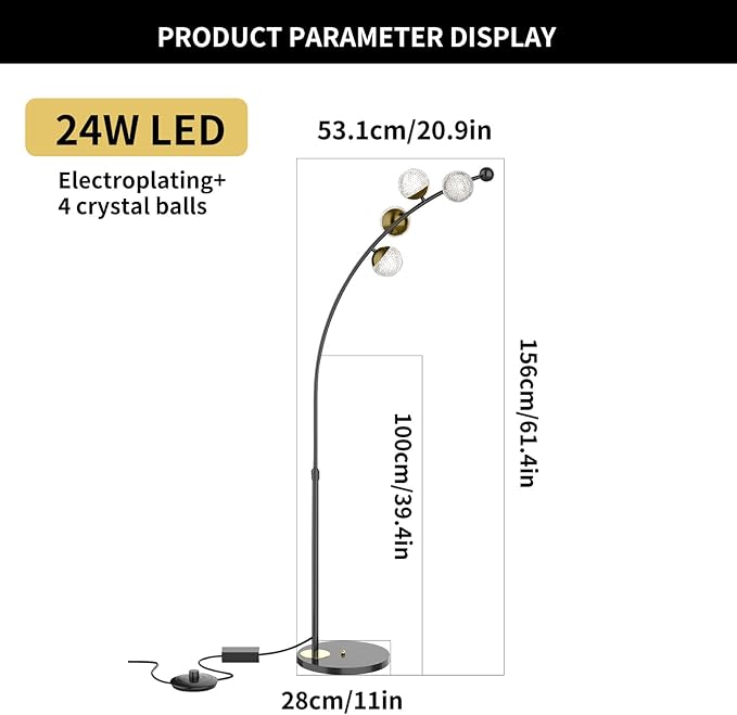 Ganeed Floor Lamp for Living Room,24W Bright LED Standing Lamps with Remote Control,61.4 in Tall Dimmable 3 Color Temperatures Eye-Protection Black Reading Tall Lamps for Bedroom Office Dorm Room - LeafyLoom