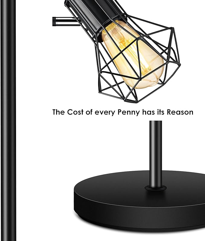 Industrial Floor Lamp, Standing Lamp, Farmhouse Tree Floor Lamp with 3pcs 6W Edison Bulbs, Free Adjustable Cage Heads, Independent Control, Floor Lamp for Living Room, Bedroom, Office, Rustic Home - LeafyLoom