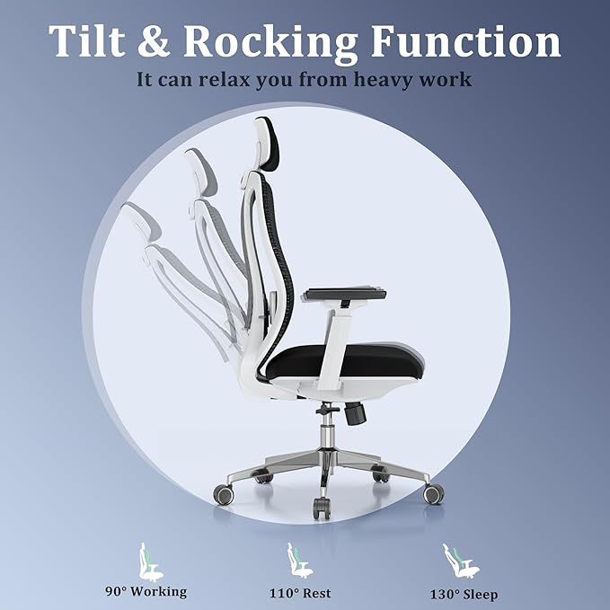 Ergonomic Mesh Office Chair, High Back Desk Chair with 3D Armrests, Adjustable Lumbar Cushion & Adjustable Headrest, Swivel Computer Task Chair with Tilt Function - LeafyLoom