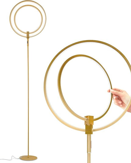 Brightech Eclipse Modern LED Torchiere Floor Lamp - Very High Brightness, Indoor Lamp - Living Room Standing Light - Alternative to Halogen - Built in Touch Dimmer - Gold/Brass - LeafyLoom