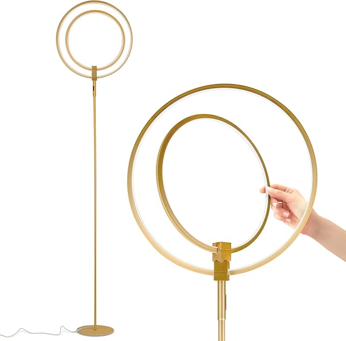 Brightech Eclipse Modern LED Torchiere Floor Lamp - Very High Brightness, Indoor Lamp - Living Room Standing Light - Alternative to Halogen - Built in Touch Dimmer - Gold/Brass - LeafyLoom