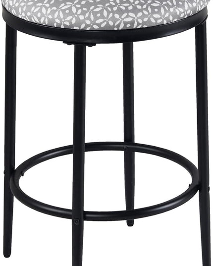 HomePop Upholstered Metal Barstool, Fabric Side Chairs for Dining Room, Kitchen and Living Room - Light Grey Print - LeafyLoom