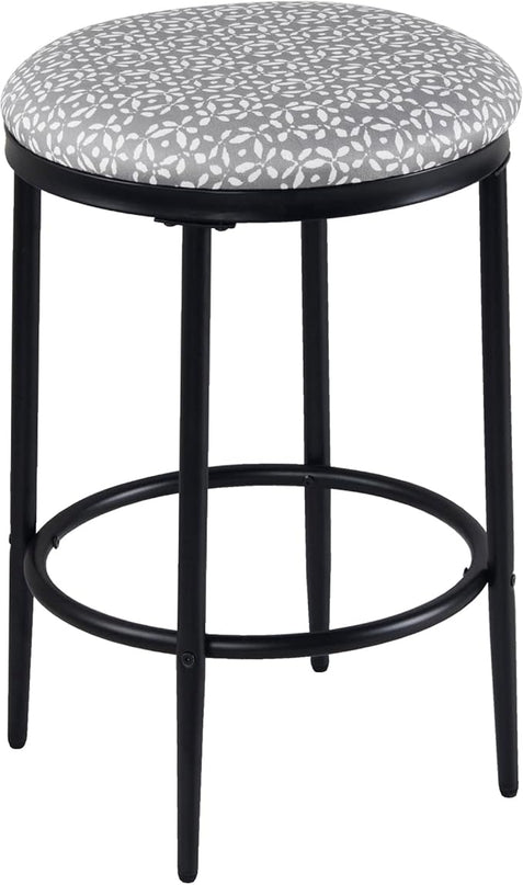 HomePop Upholstered Metal Barstool, Fabric Side Chairs for Dining Room, Kitchen and Living Room - Light Grey Print - LeafyLoom