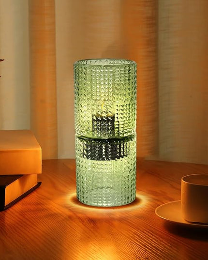 Battery Operated Lamp with Timer, Glass Cordless Lamps Beside Table Light,Small Lamp with for Home Decorative Living Corner Bedroom - LeafyLoom