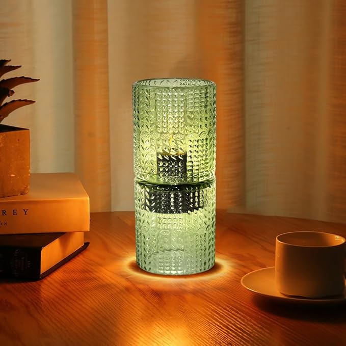 Battery Operated Lamp with Timer, Glass Cordless Lamps Beside Table Light,Small Lamp with for Home Decorative Living Corner Bedroom - LeafyLoom
