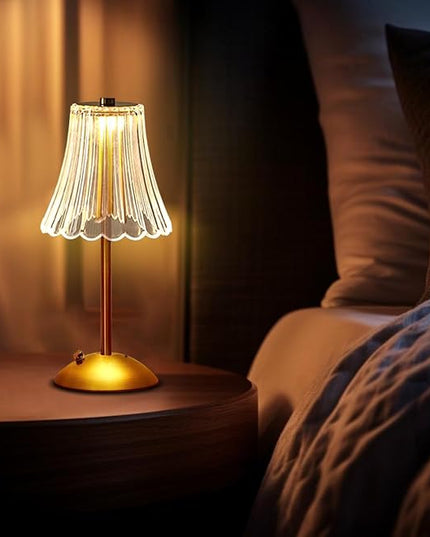 Portable Crystal Table Lamp,Cordless Metal Vintage Desk Lamp,3 Color Touch Control Rechargeable Lamp,3-Levels Brightness Room Decor Desk Lamp,Living Room,Kitchen,Dining Room Lamp (Gold-3) - LeafyLoom