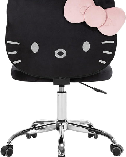 Impressions Vanity Hello Kitty Kawaii Swivel Vanity Chair for Makeup Room, Adjustable Height Cute Desk Chair with Wheels Rolling, Comfy Polyurethane Foam Back Armless Chair for Dorm (Black) - LeafyLoom