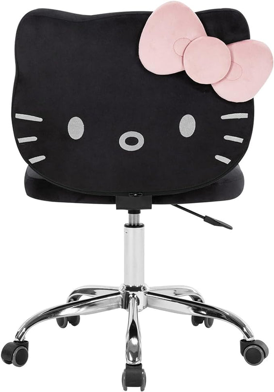 Impressions Vanity Hello Kitty Kawaii Swivel Vanity Chair for Makeup Room, Adjustable Height Cute Desk Chair with Wheels Rolling, Comfy Polyurethane Foam Back Armless Chair for Dorm (Black) - LeafyLoom