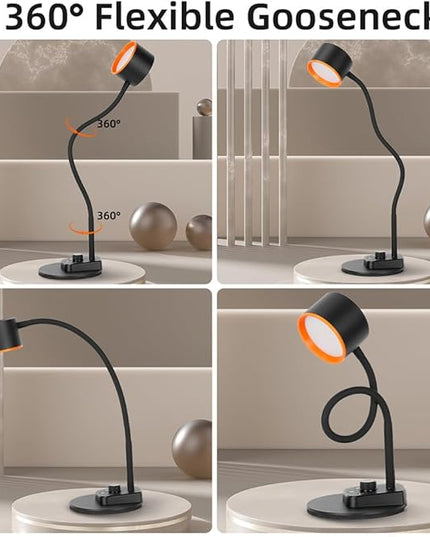 Desk Lamp, LED Desk Lamp with USB C + A Charging Ports, 5 Colors Fully Dimmable Eye Care Reading Lamp for Bedside Table Full Metal Efficient Gooseneck Table Lamp for Home Office Black - LeafyLoom