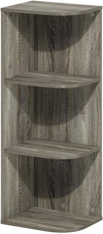 Furinno Pasir 3-Tier Corner Open Shelf Bookcase, French Oak - LeafyLoom