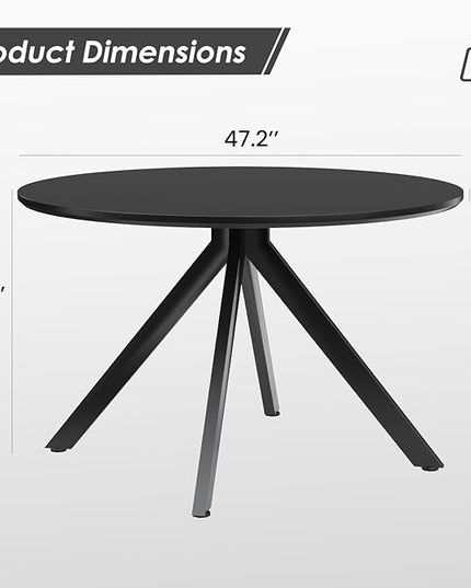 Farini Black Dining Table for 4-6 Person,47" Round Wooden Dining Tabletop and Metal Frame for Home Kitchen Dining Desk (47 inch,120cm) - LeafyLoom