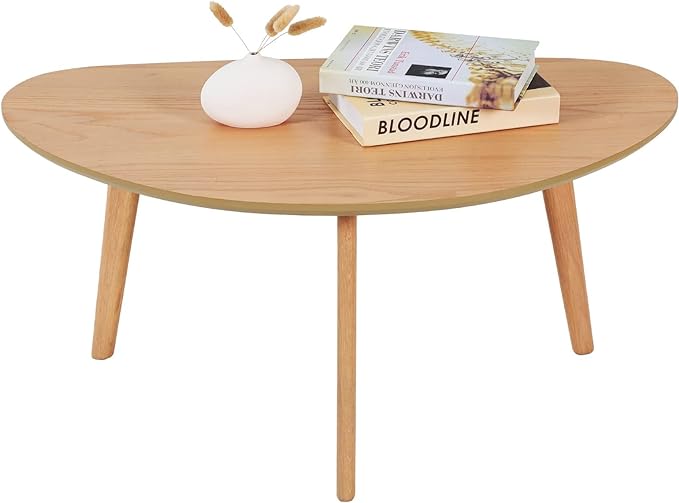 FIRMINANA Small Oval Coffee Table Mid Century Modern for Living Room Center Minimalist Display Coffe Table,Nature Wood,18.9" D x 33.47" W 15.75" H - LeafyLoom