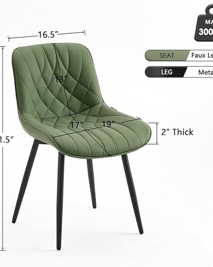 YOUNUOKE Dining Chairs Set of 2 Mid Century Modern Kitchen Chair Comfortable Upholstered Faux Leather Dinner Chairs for Kitchen Dining Room, Olive - LeafyLoom