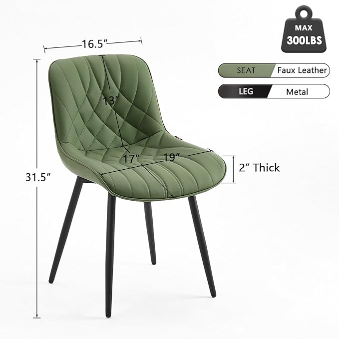 YOUNUOKE Dining Chairs Set of 2 Mid Century Modern Kitchen Chair Comfortable Upholstered Faux Leather Dinner Chairs for Kitchen Dining Room, Olive - LeafyLoom
