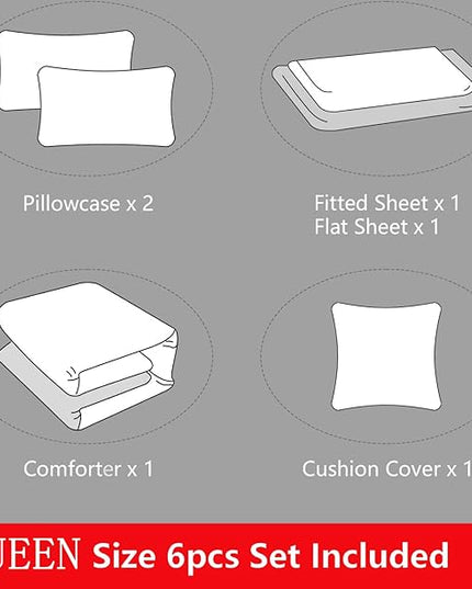 6 Pieces Bed in A Bag Gamer Bedding Set for Boys Kids Adult Gaming Comforters Set,Boys Bed in A Bag Set Full Size Comforter with Fitted Shee Flat Sheet Pillowcase pillowsham,DJT5002Queen - LeafyLoom