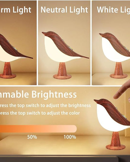 Bird Small Desk Lamp, Dimmer Night Light for Bedroom, Cordless Table Lamp with 3 Color Temperature and Touch Sensor, Rechargeable Bedside lamp - LeafyLoom