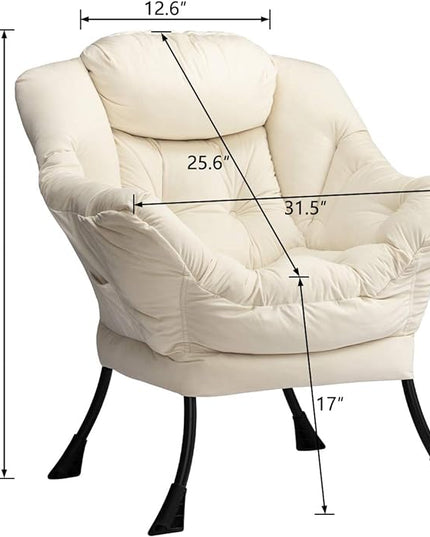HollyHOME Modern Fabric Large Lazy Chair, Accent Oversized Comfy Reading Chair, Thick Padded Cozy Lounge Chair with Armrest, Steel Frame Leisure Sofa Chair for Living Room, Bedroom, Dorm, Beige - LeafyLoom