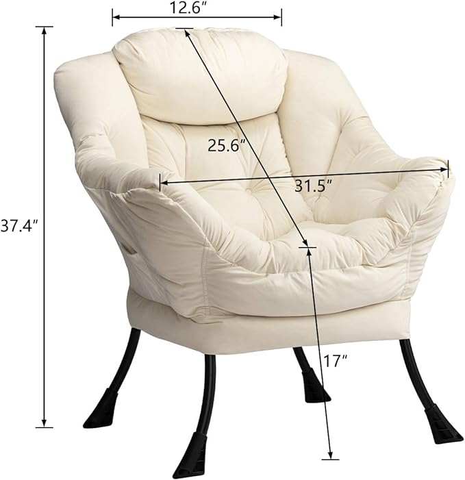 HollyHOME Modern Fabric Large Lazy Chair, Accent Oversized Comfy Reading Chair, Thick Padded Cozy Lounge Chair with Armrest, Steel Frame Leisure Sofa Chair for Living Room, Bedroom, Dorm, Beige - LeafyLoom