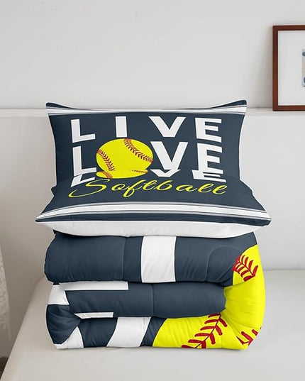 Feelyou Kids Softball Comforter Set Queen Size Softball Gaming Bedding Set for Boys Girls Teens Bedroom Decor Sports Theme Comforter Women Men Baseball Gaming Duvet Set with 2 Pillow Case - LeafyLoom