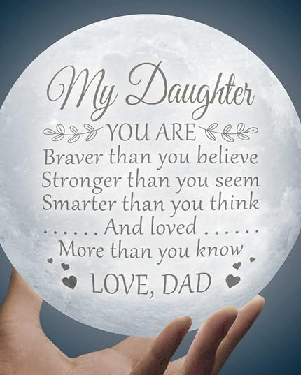 Mothers Day Gifts For Daughter From Dad, Daughter Gifts From Dad, Father Daughter Gifts For Women, Birthday Decorations Indoor, Anniversary Valentines Gifts For Her, Engraved Moon Lamp Night Light - LeafyLoom