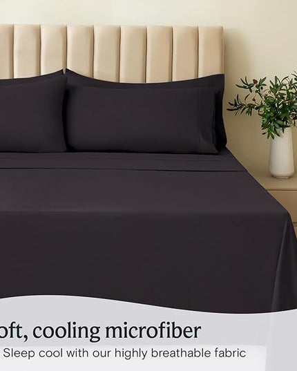 LuxClub 6 PC California King Sheet Set, Breathable Luxury Bed Sheets, Deep Pockets 18" Wrinkle Free Cooling Sheets Machine Washable Hotel Bedding Silky Soft - Black Cal King - LeafyLoom