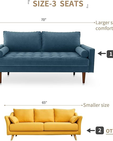 Velvet Furniture for Small Spaces, Mid-Century Modern Loveseats for Living Room, Love Seat Couch Sofas, 70 Inches, Prussian Blue - LeafyLoom